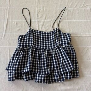 Urban Outfitters Navy and White Gingham Ruffle Tank Top